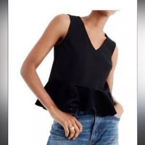 J.Crew Women’s Black Sleeveless Peplum Top Velvet Ruffle Hem Size M